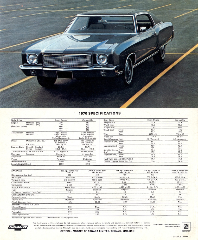 1970 Chevrolet Monte Carlo Brochure (Canada)